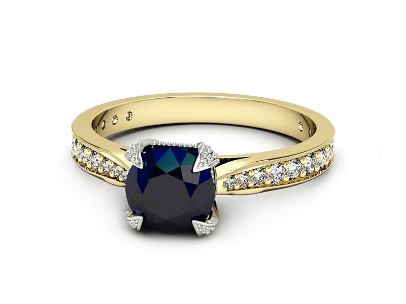 Złoty pierścionek z szafirem i brylantami - p16718zbsz — zdjęcie 2