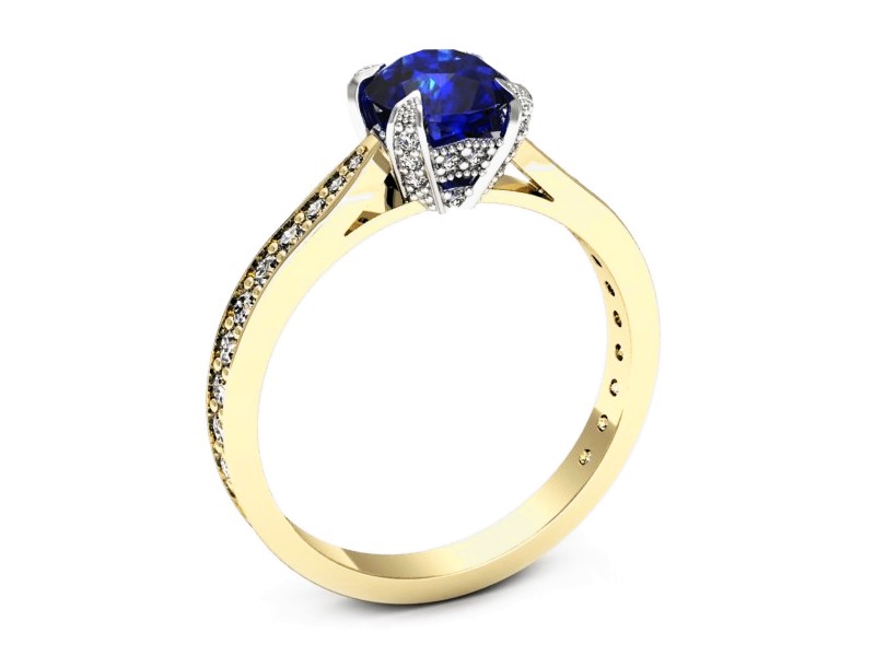 Złoty pierścionek z szafirem i diamentami - p16718zbszc — zdjęcie 3