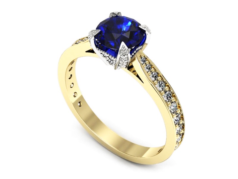 Złoty pierścionek z szafirem i diamentami - p16718zbszc