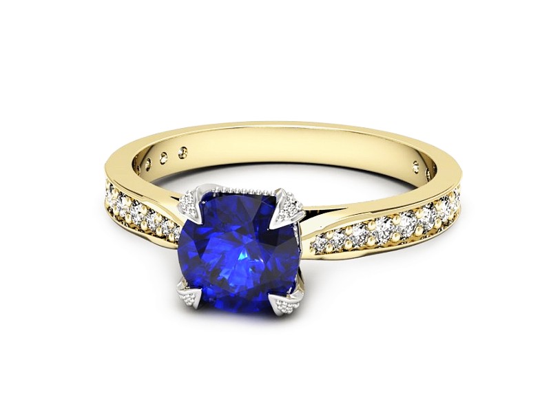 Złoty pierścionek z szafirem i diamentami - p16718zbszc — zdjęcie 2