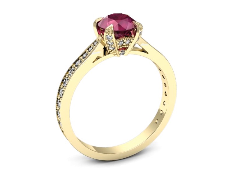 Pierścionek z rubinem i brylantami żółte złoto - p16718zr — zdjęcie 3
