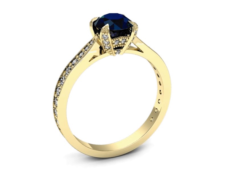 Pierścionek z szafirem i brylantami żółte złoto - p16718zsz — zdjęcie 3