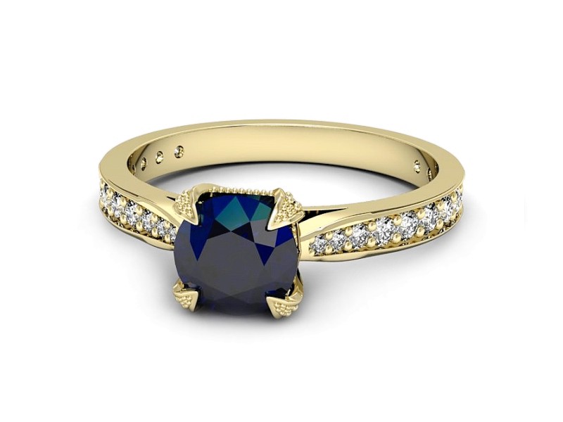 Pierścionek z szafirem i brylantami żółte złoto - p16718zsz — zdjęcie 2