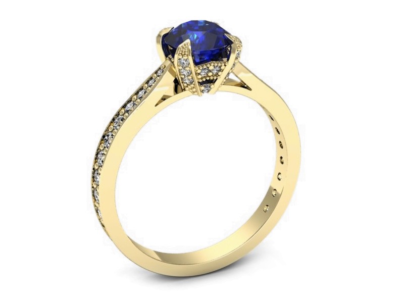 Pierścionek z szafirem i brylantami żółte złoto - p16718zszc — zdjęcie 3