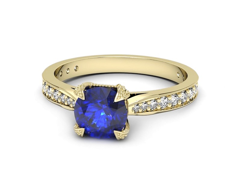 Pierścionek z szafirem i brylantami żółte złoto - p16718zszc — zdjęcie 2
