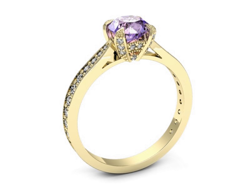 Pierścionek żółte złoto z tanzanitem i brylantami - p16718zt — zdjęcie 3