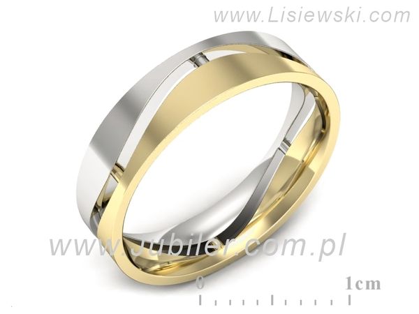 Obrączka z żółtego i białego złota płaska soczewkowa - p16720zb- 1