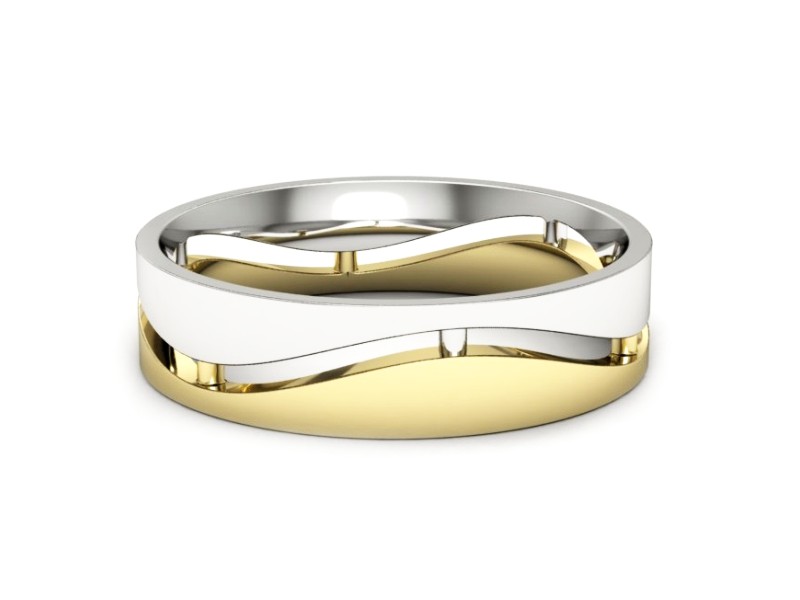 Obrączka z żółtego i białego złota soczewkowa - p16720zb — zdjęcie 2