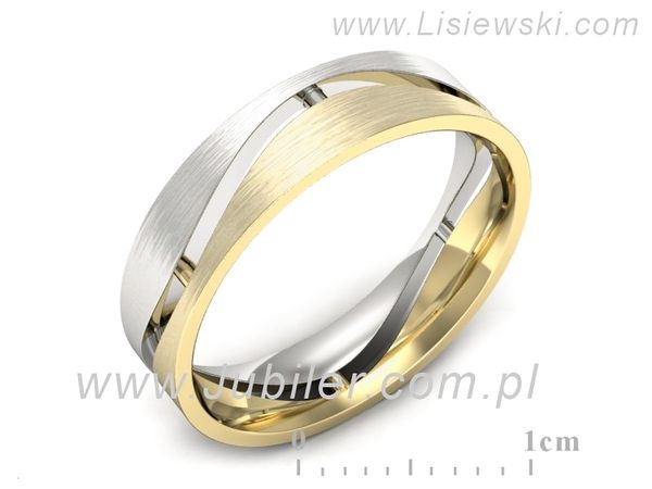 Obrączka z żółtego i białego złota płaska soczewkowa - p16720zbmp- 1