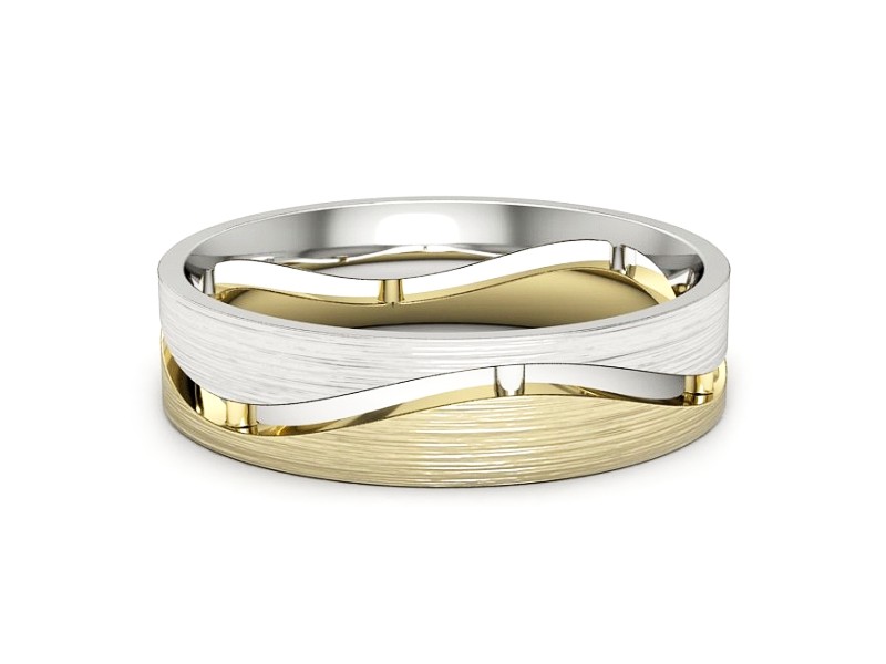 Obrączka z żółtego i białego złota soczewkowa - p16720zbmp — zdjęcie 2