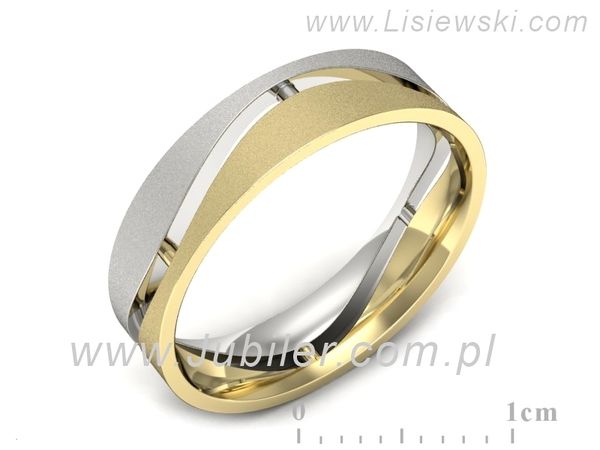 Obrączka z żółtego i białego złota płaska soczewkowa - p16720zbms- 1