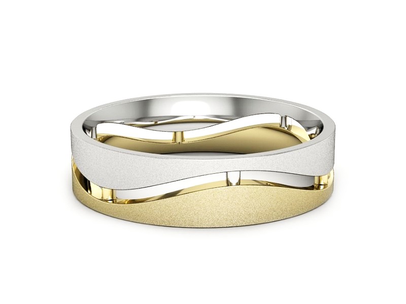 Obrączka z żółtego i białego złota płaska - p16720zbms — zdjęcie 2