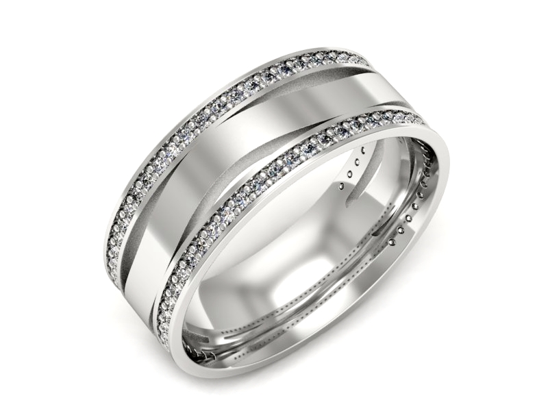 Pierścionek obrączka z brylantami białe złoto - p16721b