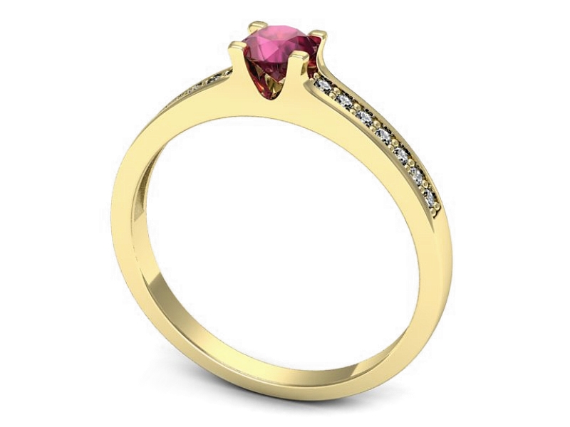 Pierścionek z rubinem i brylantami żółte złoto - p16736zr — zdjęcie 3