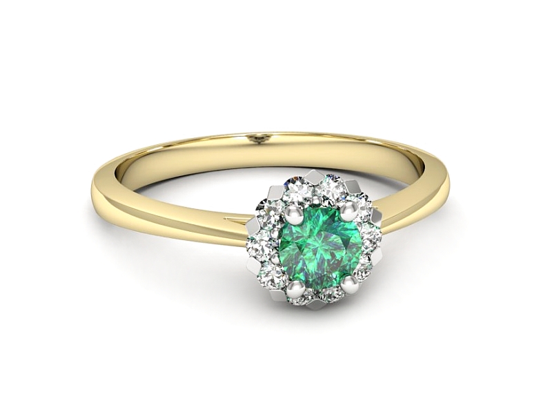 Złoty pierścionek ze szmaragdem i brylantami - p16752zbsm — zdjęcie 2