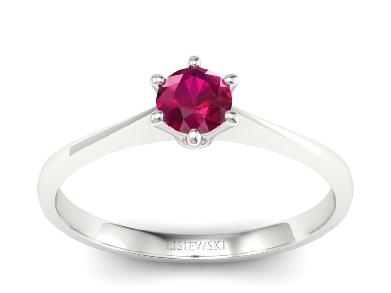 Złoty pierścionek z rubinem białe złoto - p16760br