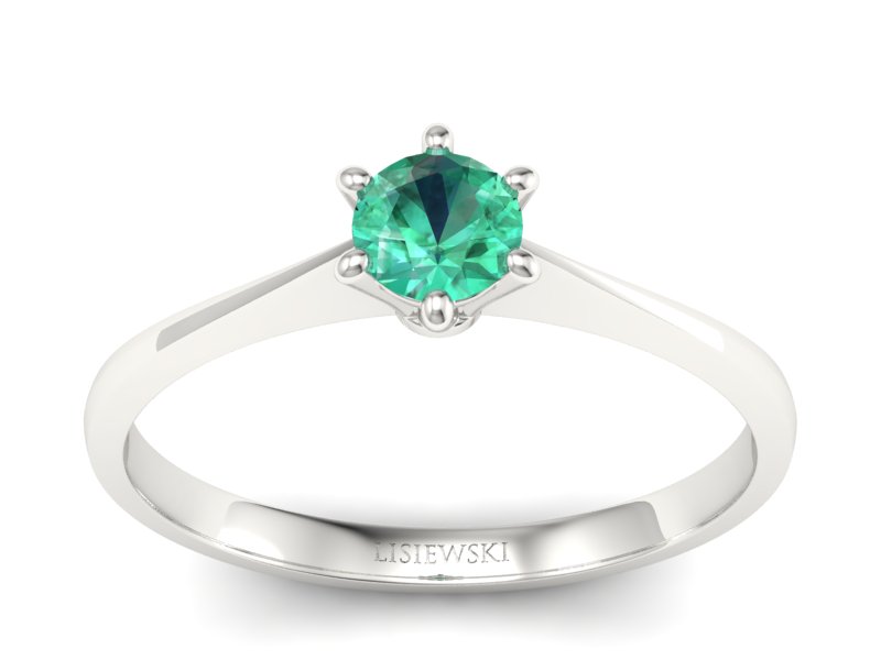 Złoty pierścionek ze szmaragdem białe złoto - p16760bsm