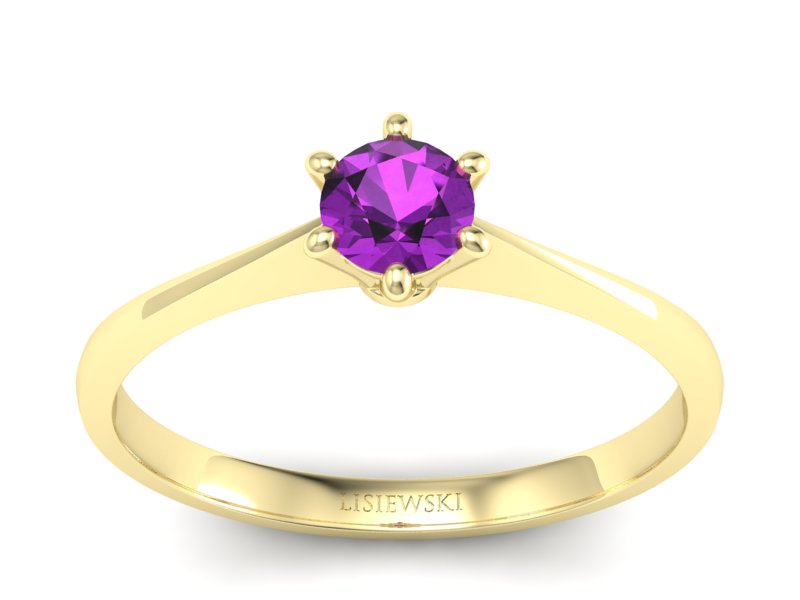Złoty pierścionek z ametystem żółte złoto - p16760zat