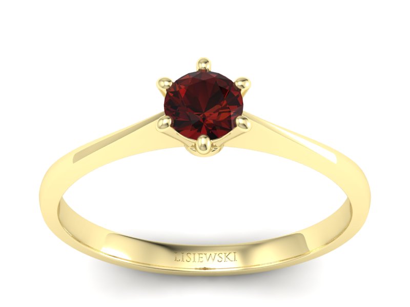 Złoty pierścionek z granatem żółte złoto - p16760zgr