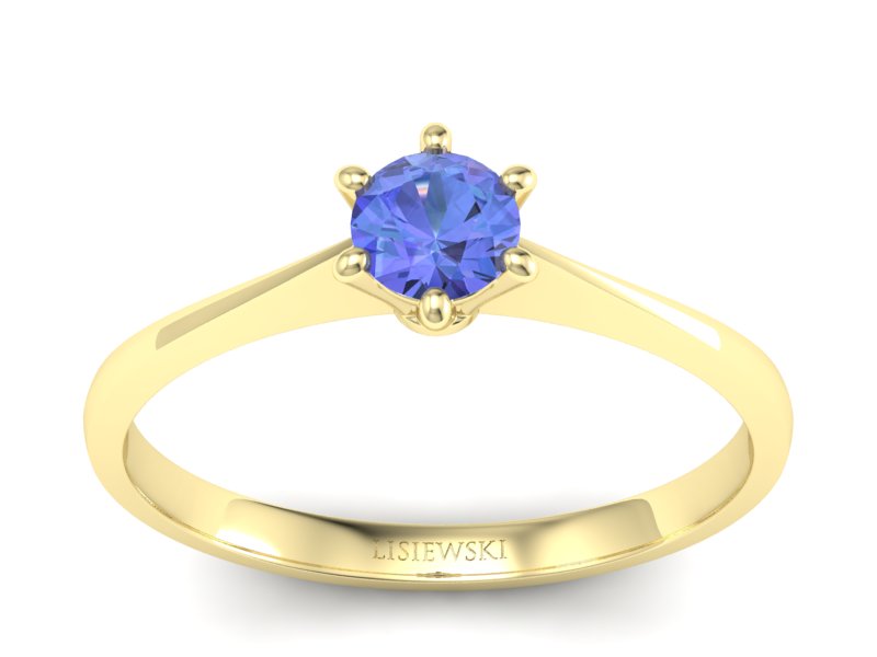 Złoty pierścionek z tanzanitem żółte złoto - p16760zt