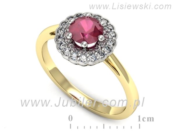 Pierścionek z rubinem i brylantami żółte białe złoto 585 - p16761zbr- 1