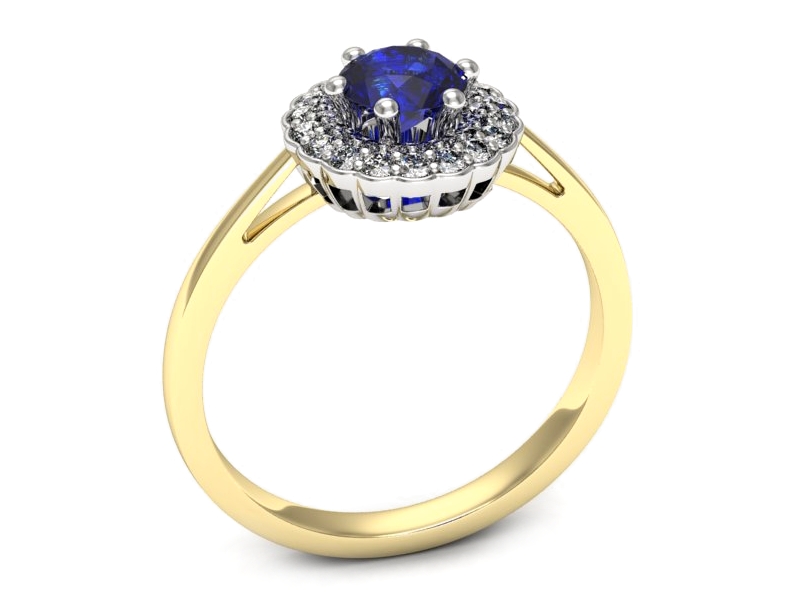 Złoty pierścionek z szafirem i diamentami - p16761zbszc — zdjęcie 3