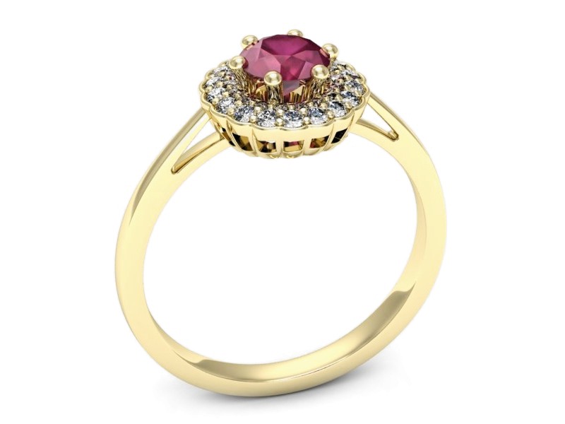 Pierścionek z rubinem i brylantami żółte złoto - p16761zr — zdjęcie 3