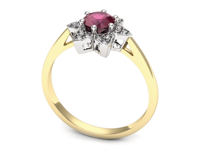 Pierścionek z rubinem i brylantami żółte złoto - p16764zbr — zdjęcie 3