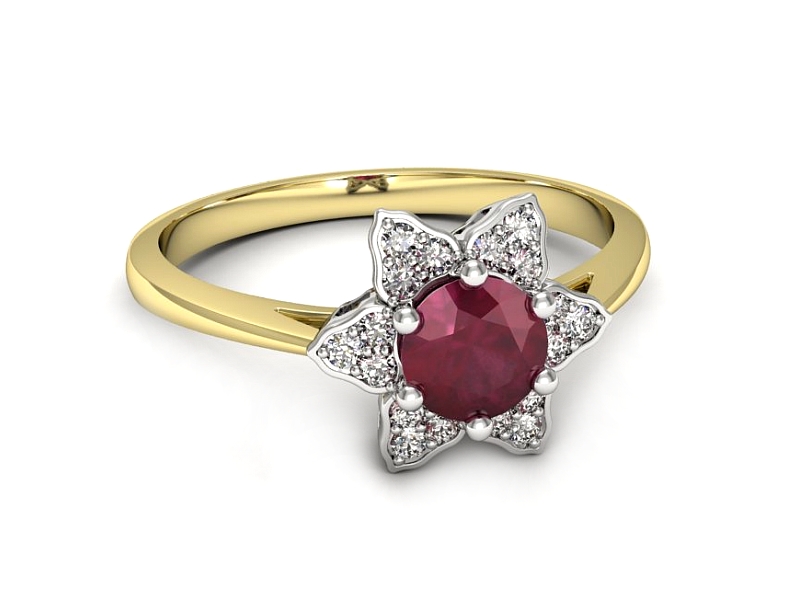 Pierścionek z rubinem i brylantami żółte złoto - p16764zbr — zdjęcie 2