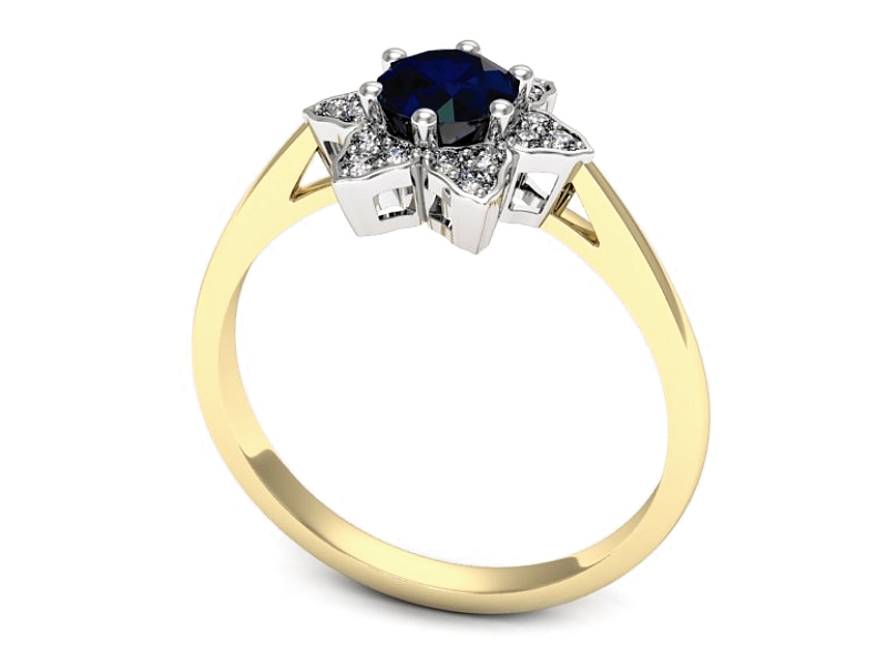 Złoty pierścionek z szafirem i brylantami - p16764zbsz — zdjęcie 3