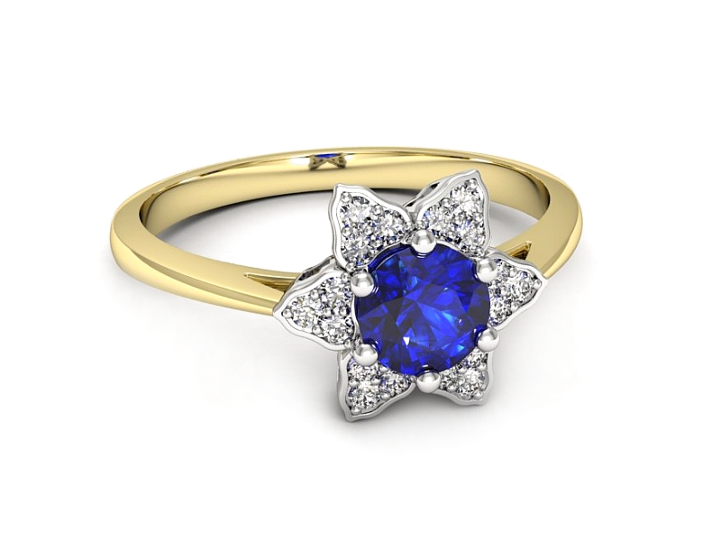 Złoty pierścionek z szafirem i diamentami - p16764zbszc — zdjęcie 2