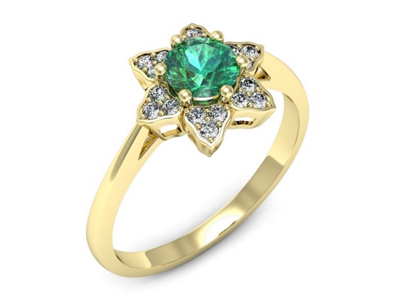 Złoty pierścionek ze szmaragdem i brylantami - p16764zsm