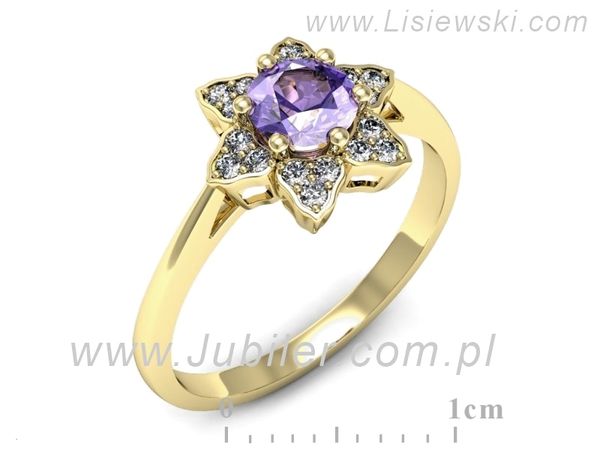 Pierścionek żółte złoto z tanzanitem z brylantami - p16764zt- 1