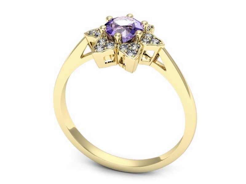 Pierścionek żółte złoto z tanzanitem z brylantami - p16764zt — zdjęcie 3