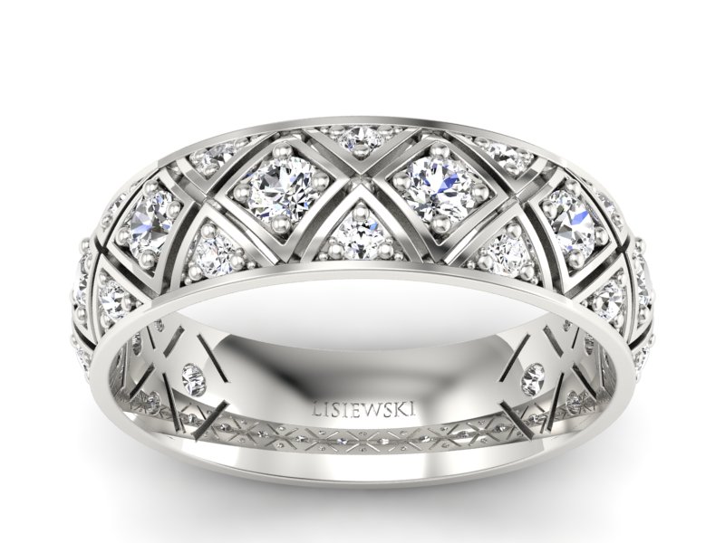 Pierścionek obrączka z brylantami białe złoto - p16770b