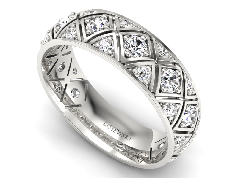 Pierścionek obrączka z brylantami białe złoto - p16770b — zdjęcie 3