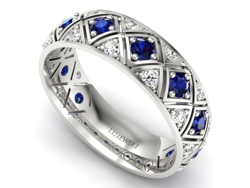 Obrączka z brylantami i szafirami białe złoto - p16770bsz — zdjęcie 3