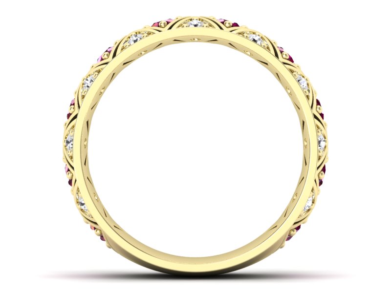 Obrączka z brylantami żółte złoto i rubinami - p16770zr — zdjęcie 2