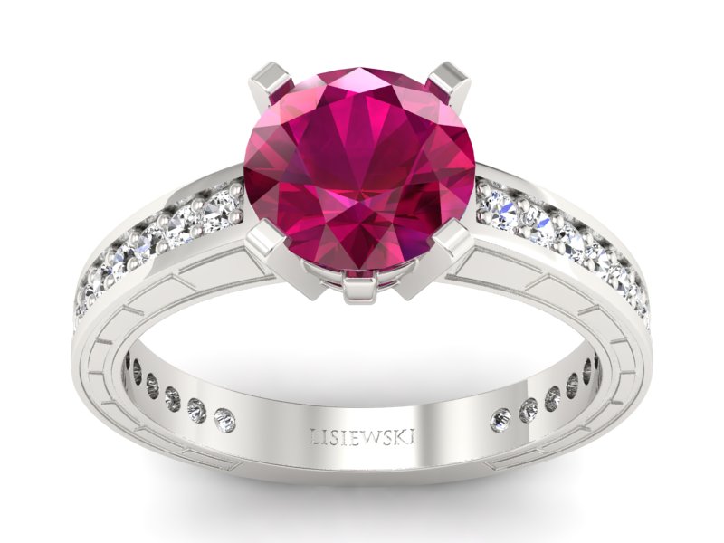 Pierścionek z rubinem i brylantami białe złoto - p16779br