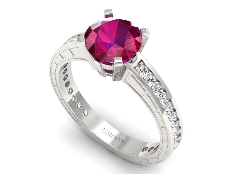 Pierścionek z rubinem i brylantami białe złoto - p16779br — zdjęcie 3