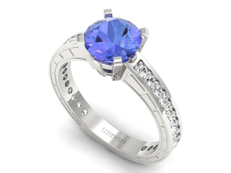 Pierścionek z tanzanitem białe złoto i brylantami - p16779bt — zdjęcie 3