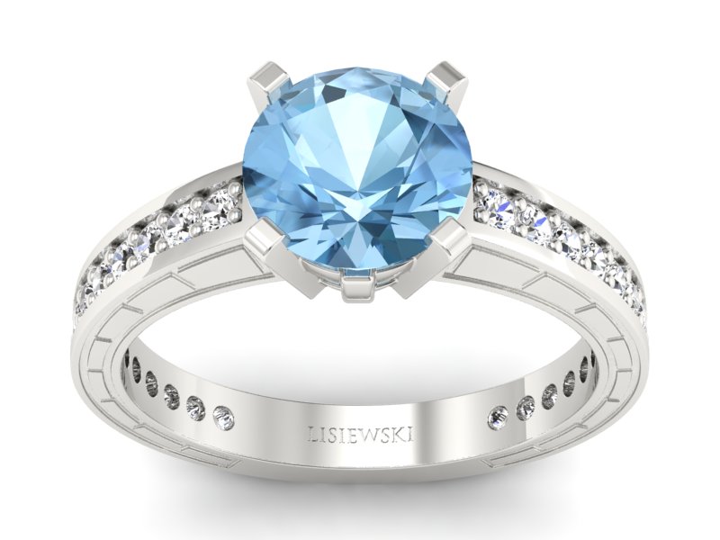 Pierścionek z topazem i brylantami białe złoto - p16779btp