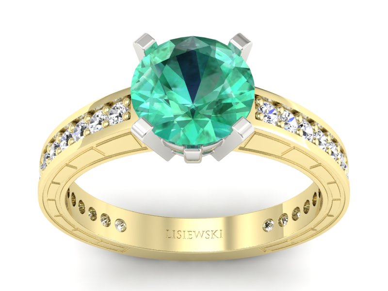 Złoty pierścionek ze szmaragdem i brylantami - p16779zbsm