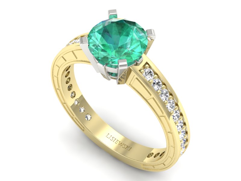 Złoty pierścionek ze szmaragdem i brylantami - p16779zbsm — zdjęcie 3