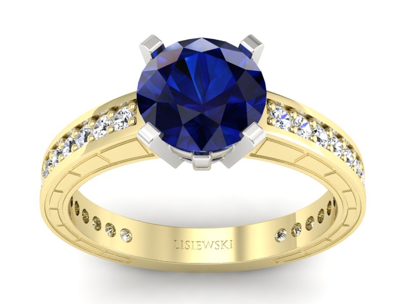 Złoty pierścionek z szafirem i brylantami - p16779zbsz