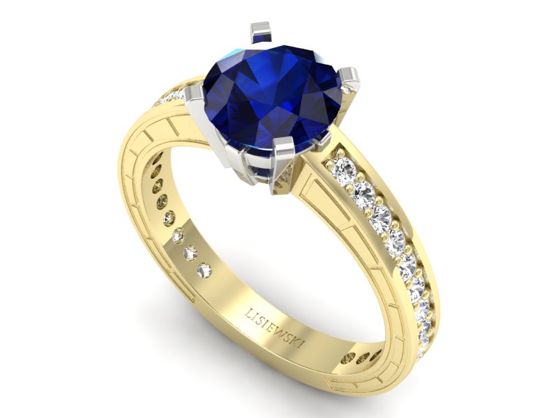 Złoty pierścionek z szafirem i brylantami - p16779zbsz — zdjęcie 3