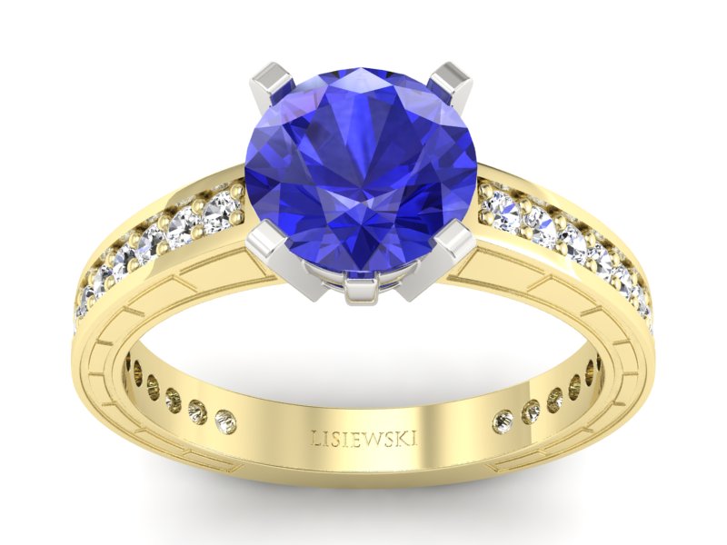 Złoty pierścionek z szafirem i diamentami - p16779zbszc