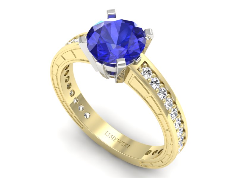 Złoty pierścionek z szafirem i diamentami - p16779zbszc — zdjęcie 3