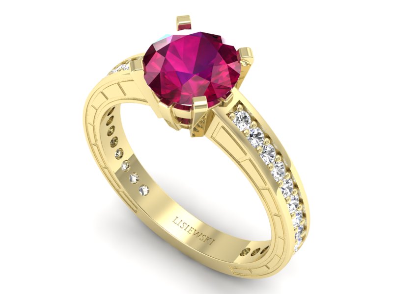 Pierścionek z rubinem i brylantami żółte złoto - p16779zr — zdjęcie 3