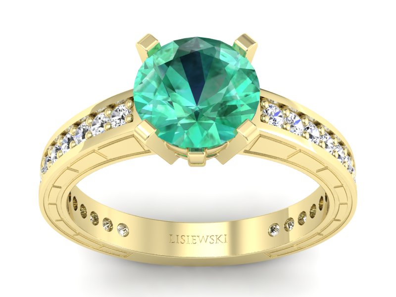 Złoty pierścionek ze szmaragdem i brylantami - p16779zsm